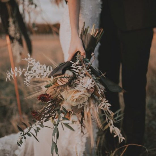 Weddings & Functions illustrated by a groom and bride holding flowers